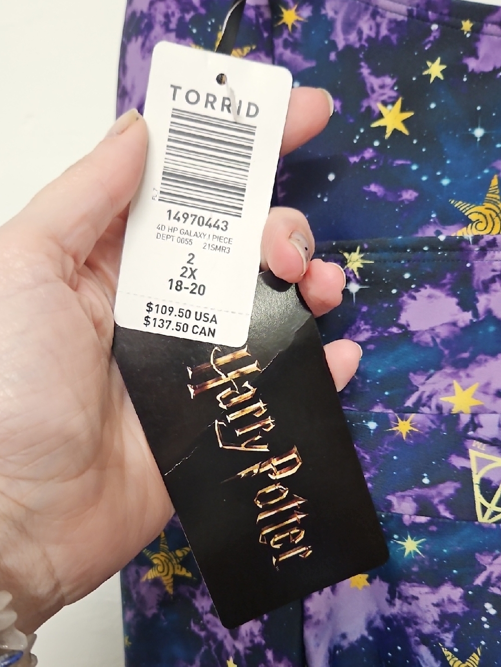 Torrid Harry Potter Deathly Hallows galaxy Purple swimsuit Sz 2x (18-20) Nwt - Picture 6 of 6